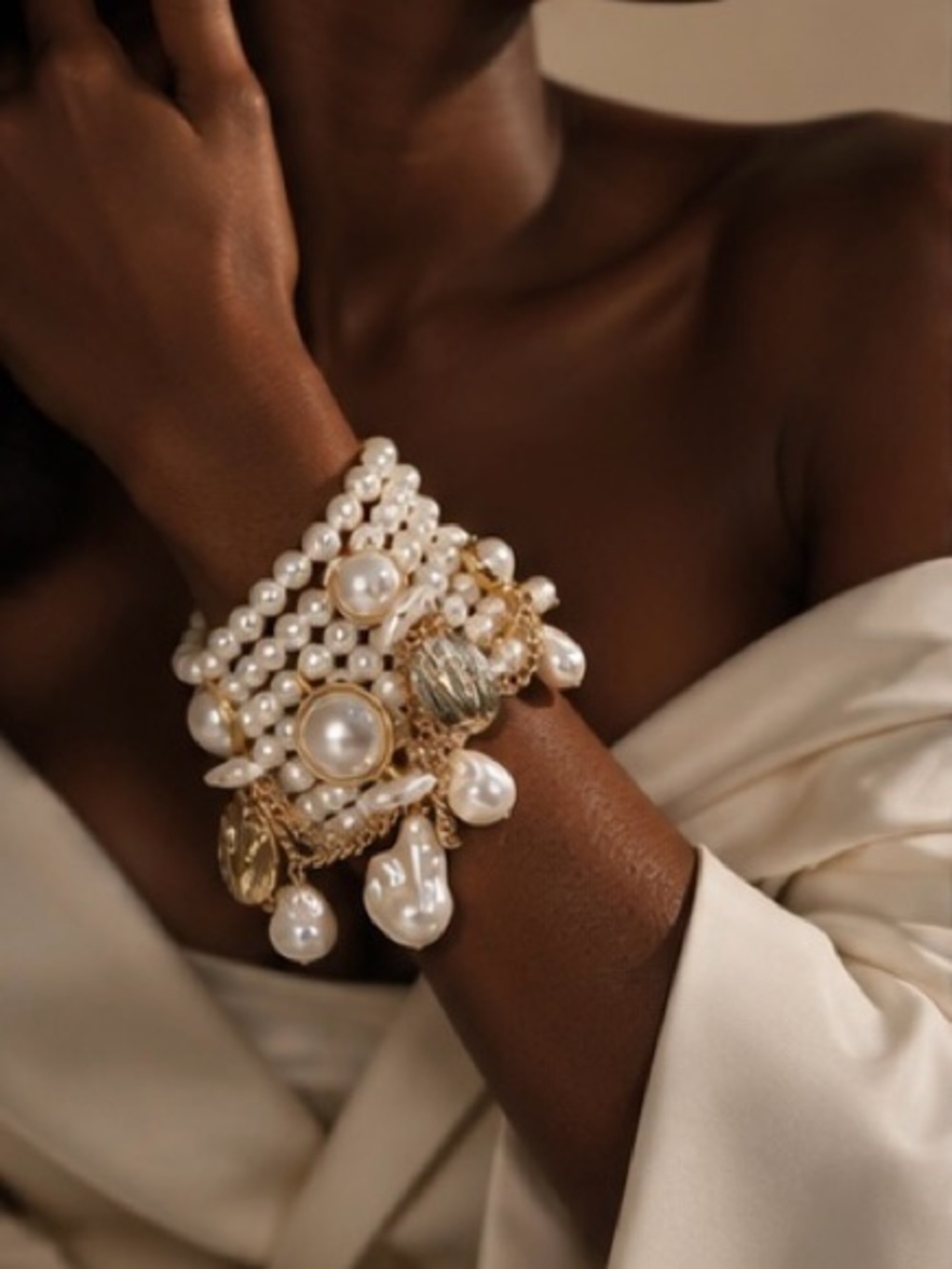 Baroque Pearl Couture Bracelet with Gold Charms - Picture 4 of 4